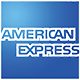 American Express logo in blauw en wit.